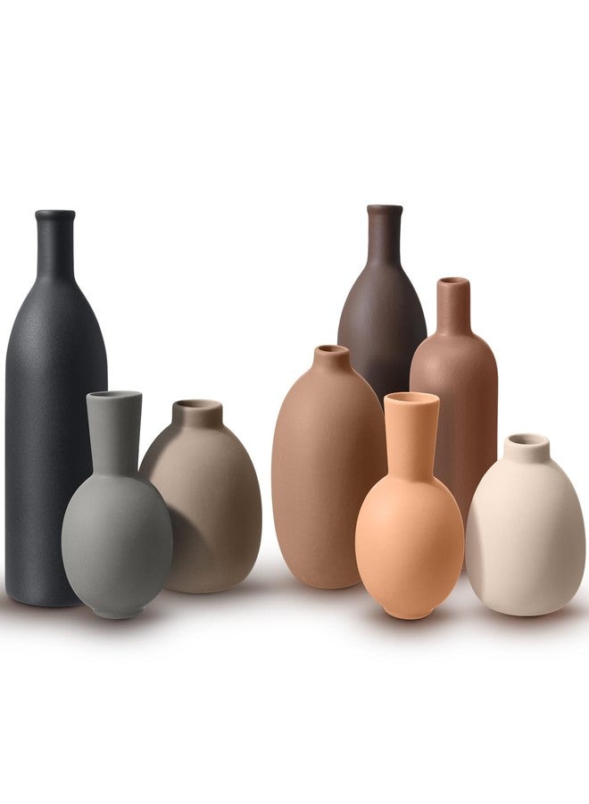 Ferrochef 8 Pcs Ceramic Vase Set Home Decor Rustic Modern Farmhouse Neutral Boho Pottery Terracotta Vases for Pampas Grass Bouquet Dried Fresh Flowers, Shelf, Entryway Bedroom Minimalism Decor - Image 1